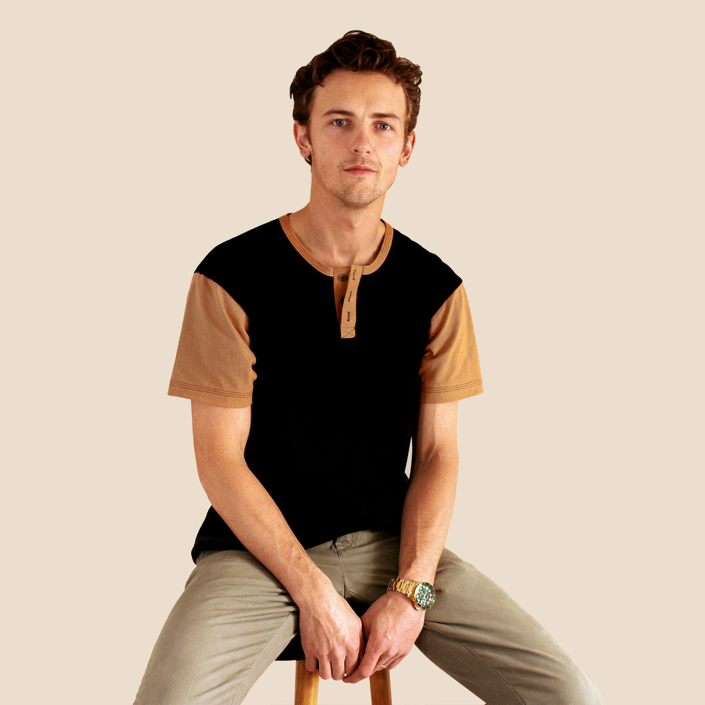 Henley - Black & Camel
